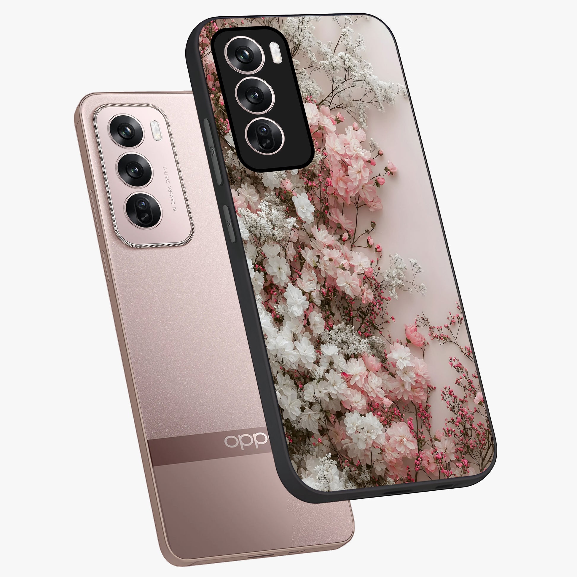 Blush Blossom Cloud Glass Case displayed in angled mockup highlighting soft cloud and blossom design with pastel aesthetic.