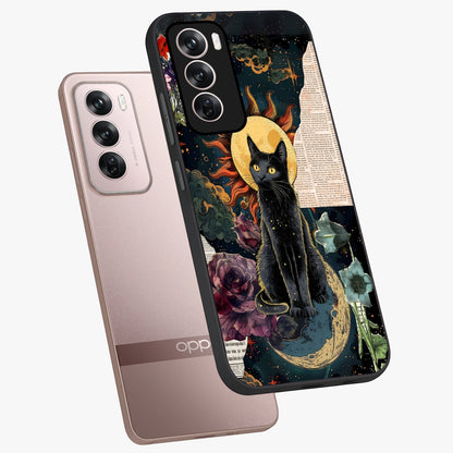 Celestial Black Cat Glass Case displayed in angled mockup highlighting cosmic black cat design with celestial aesthetic.