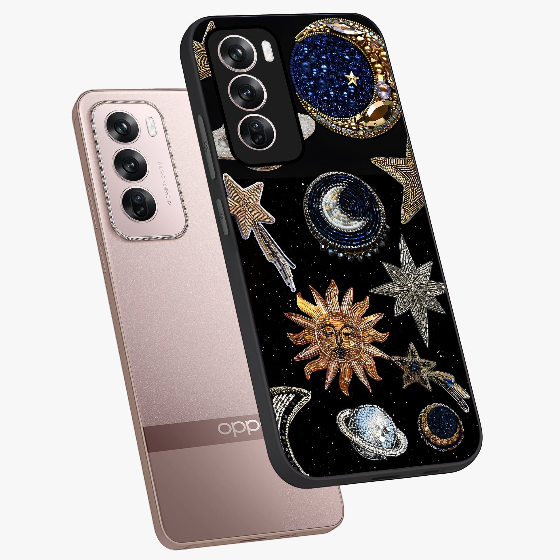 Celestial Gem Constellations Glass Case displayed in angled mockup highlighting gemstone inspired constellation design.