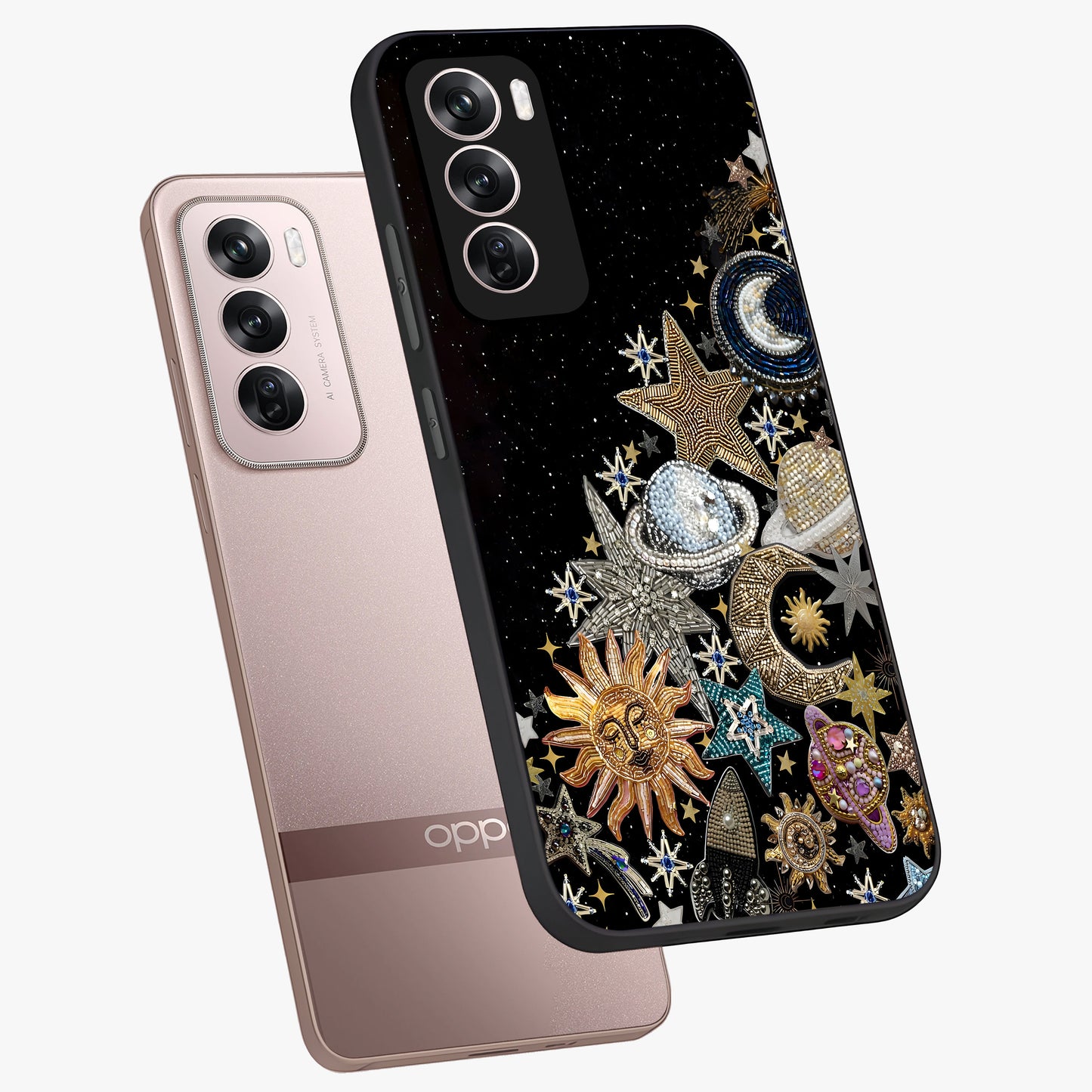 Cosmic Sparkle Dreams Glass Case displayed in angled mockup highlighting dreamy star sparkle design with celestial aesthetic.