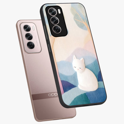 Cotton Dream Cat Glass Case displayed in angled mockup highlighting cute feline illustration with pastel aesthetic style.