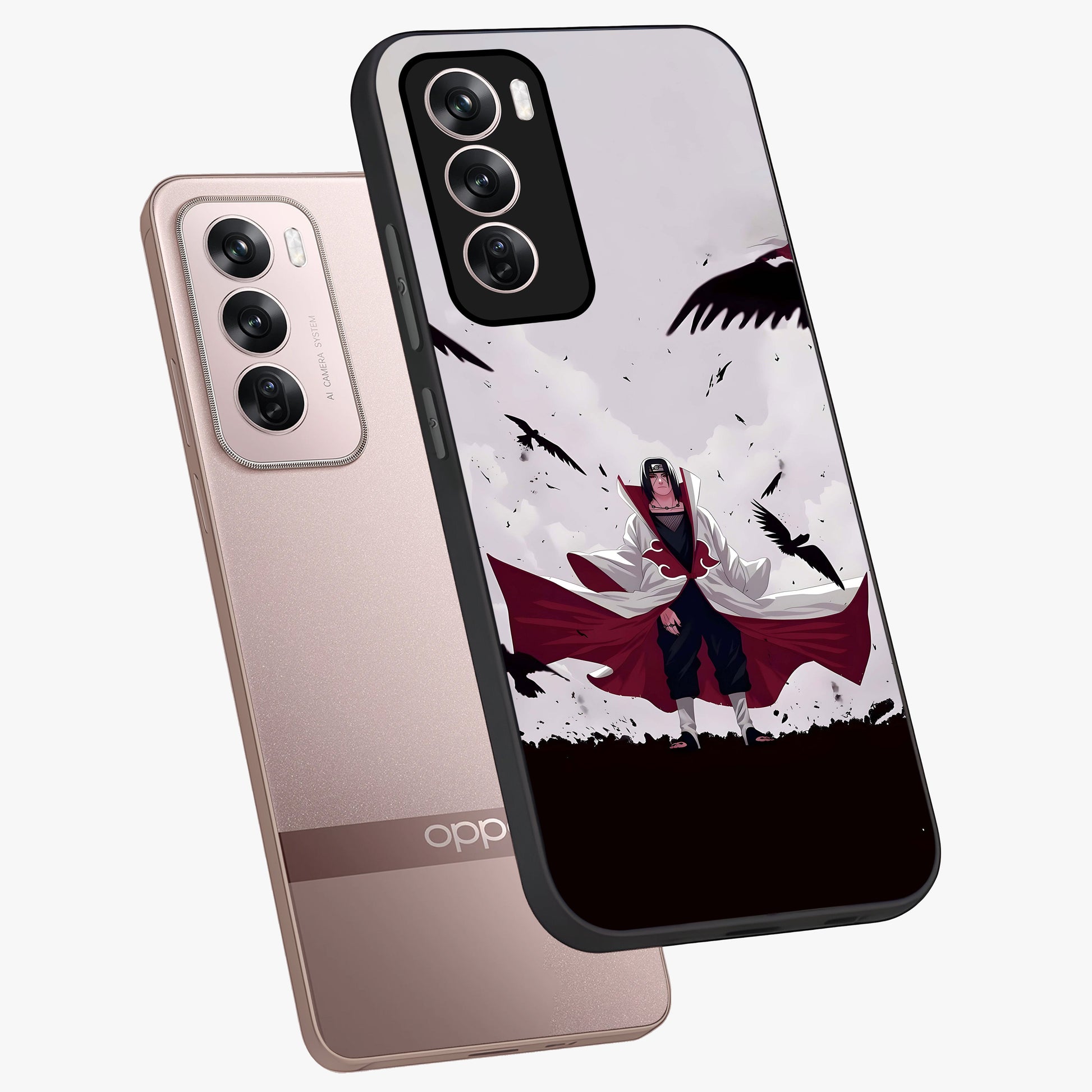 Crimson Crow Ascension Glass Case displayed in angled mockup highlighting powerful crow illustration with dark crimson aesthetic.