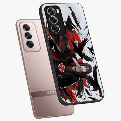 Crimson Crow Illusion Glass Case displayed in angled mockup highlighting mysterious crow graphic with dark aesthetic style.