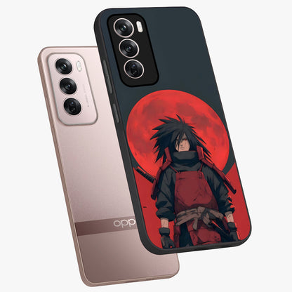Crimson Moon Warlord Glass Case displayed in angled mockup highlighting dramatic crimson moon design with fantasy aesthetic.