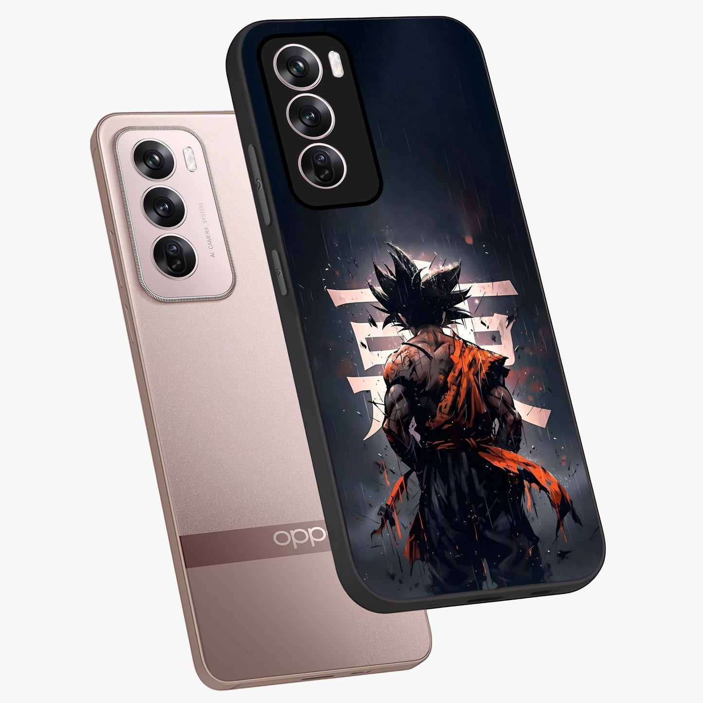 Dark Warrior In Rain Glass Case displayed in angled mockup highlighting dramatic warrior illustration with dark rain aesthetic.