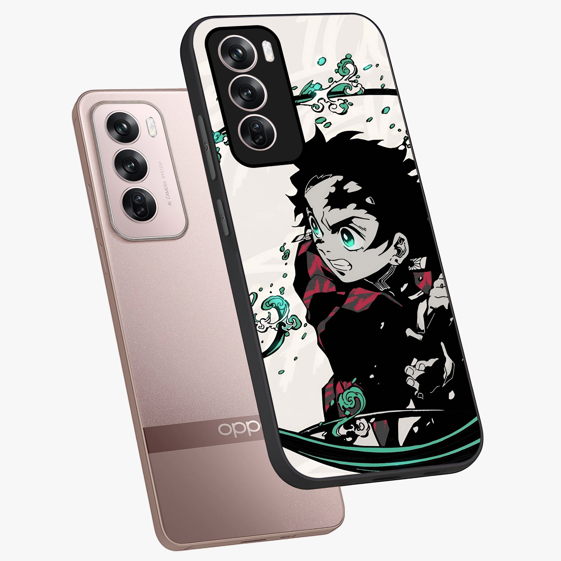 Demon Slayer Glass Case displayed in angled mockup highlighting dramatic anime character design with action aesthetic.