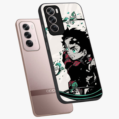 Demon Slayer Glass Case displayed in angled mockup highlighting dramatic anime character design with action aesthetic.