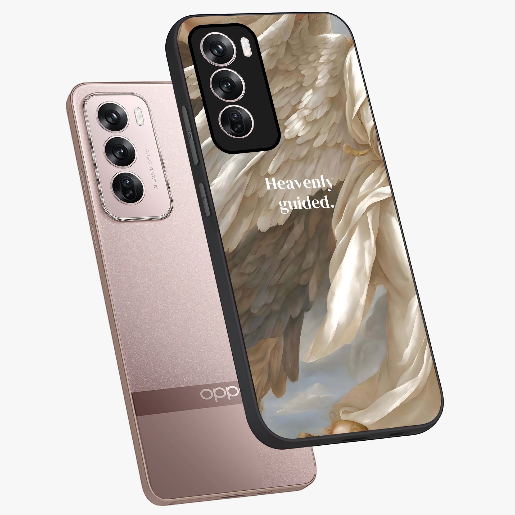 Divine Winged Grace Glass Case displayed in angled mockup highlighting graceful wing design with divine aesthetic style.