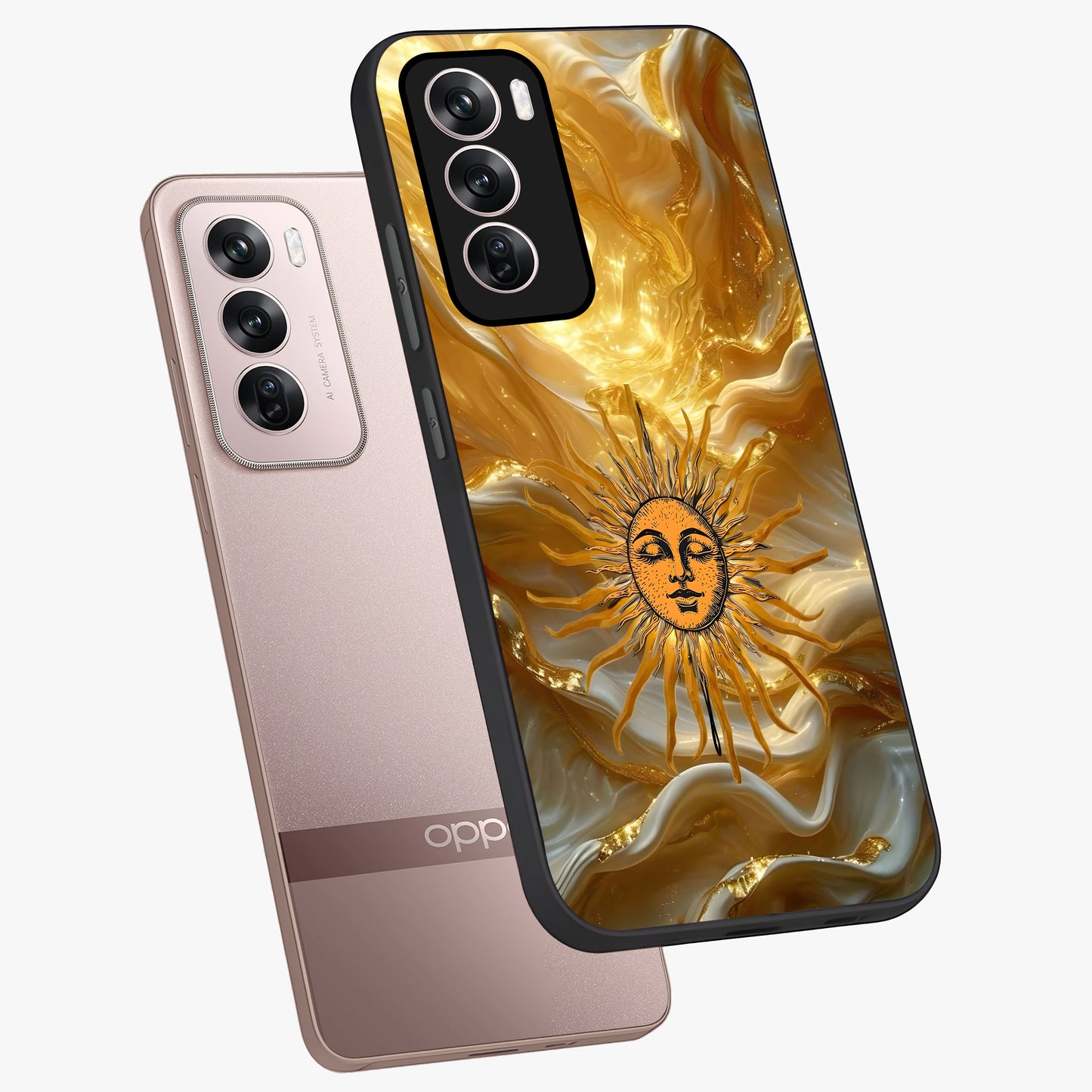 Eternal Golden Glow Glass Case displayed in angled mockup highlighting glowing golden aesthetic design with elegant style.