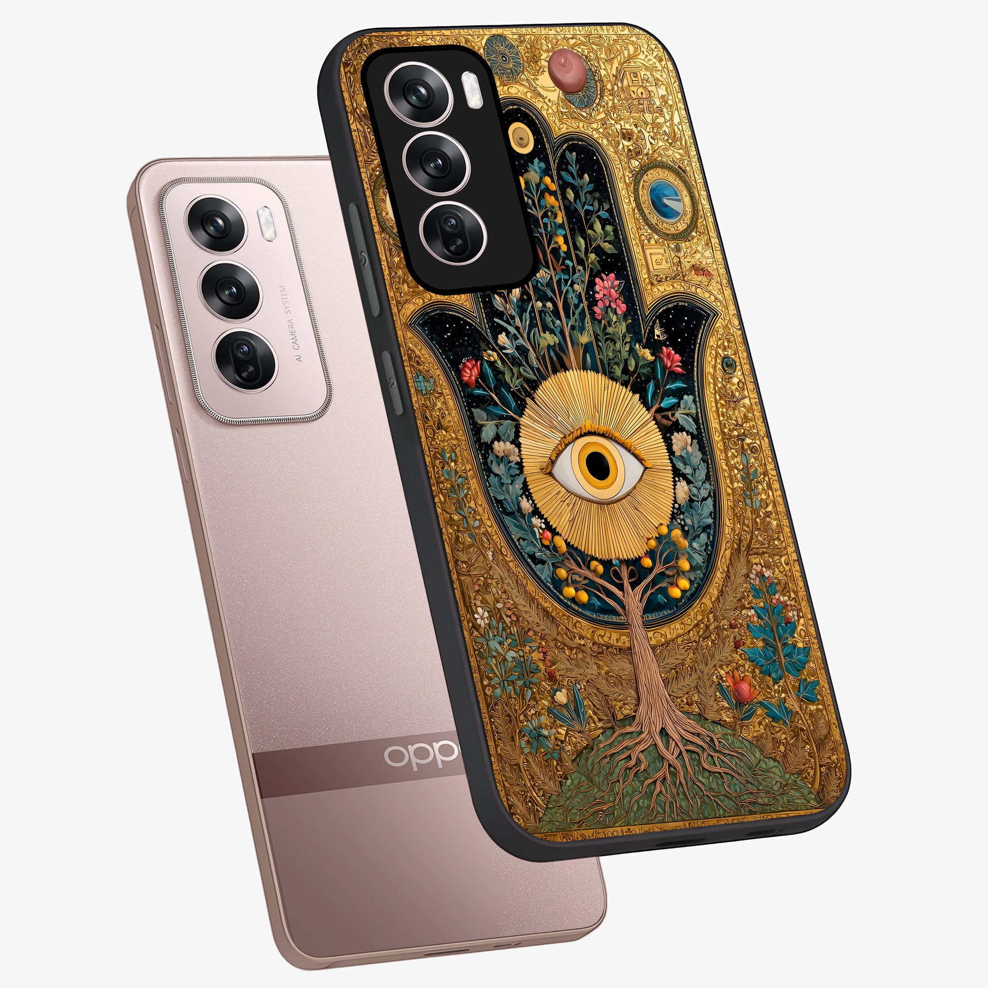 Ethereal Evil Eye Glass Case displayed in angled mockup highlighting protective evil eye symbol with spiritual aesthetic design.