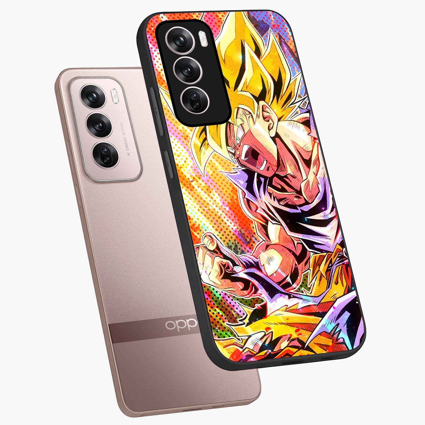 Firing Goku Glass Case displayed in angled mockup highlighting dynamic anime character design with action aesthetic.