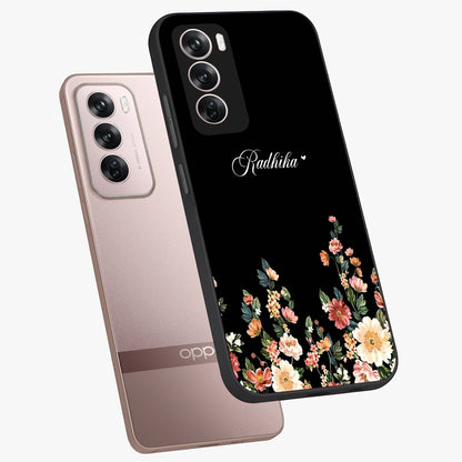 Floral Design With a Custom Personalized Name Glass Case displayed in angled mockup highlighting elegant floral pattern with custom name feature.