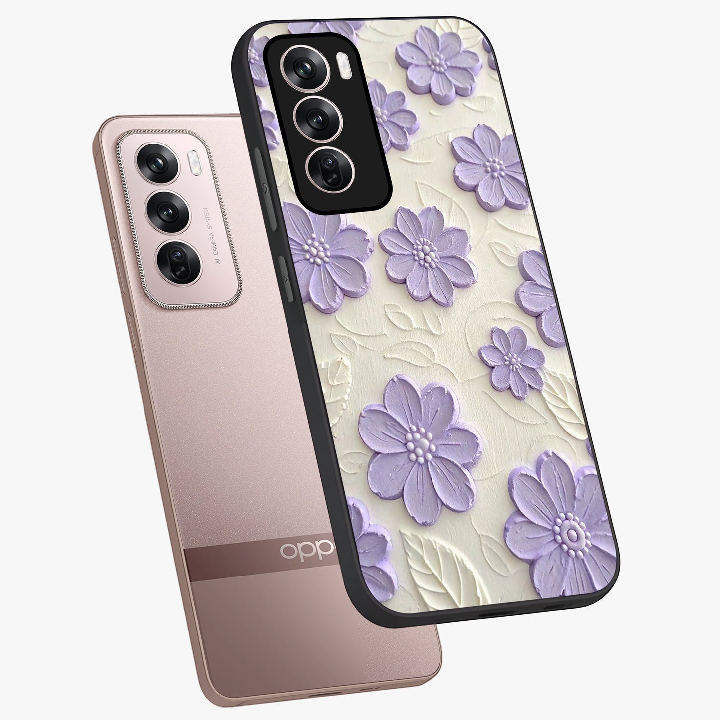 Floral Wall Art With Purple Flowers Glass Case displayed in angled mockup highlighting vibrant purple floral illustration with artistic aesthetic.