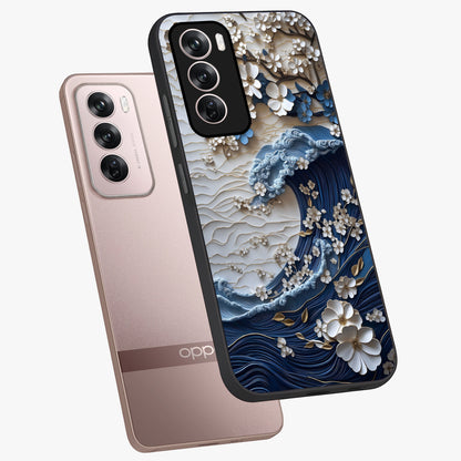 Floral Wave Origami Glass Case displayed in angled mockup highlighting geometric origami flower design with modern aesthetic style.