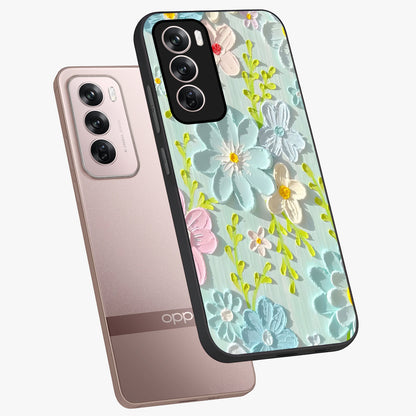 Frosted Petal Garden Glass Case displayed in angled mockup highlighting delicate flower petal design with calm garden aesthetic.