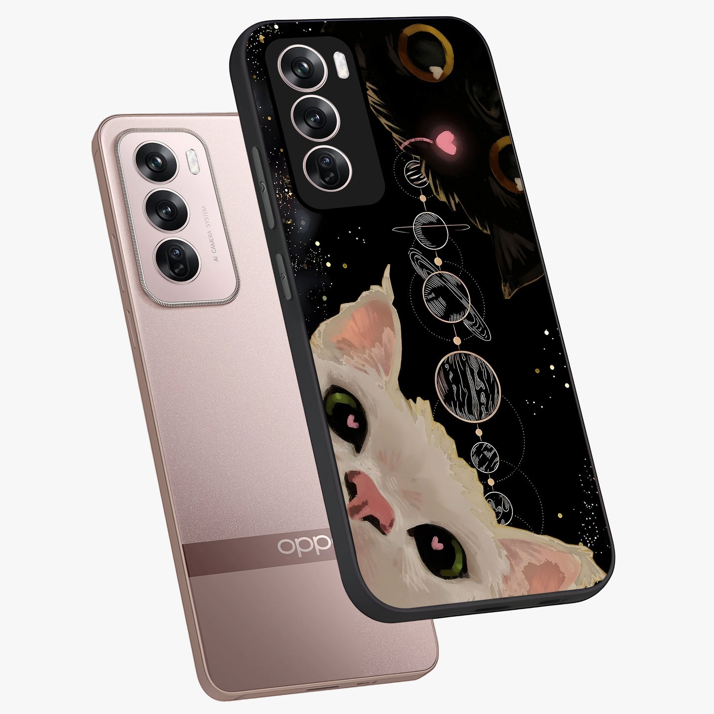 Galactic Cat Glass Case displayed in angled mockup highlighting celestial feline illustration with galaxy aesthetic style.