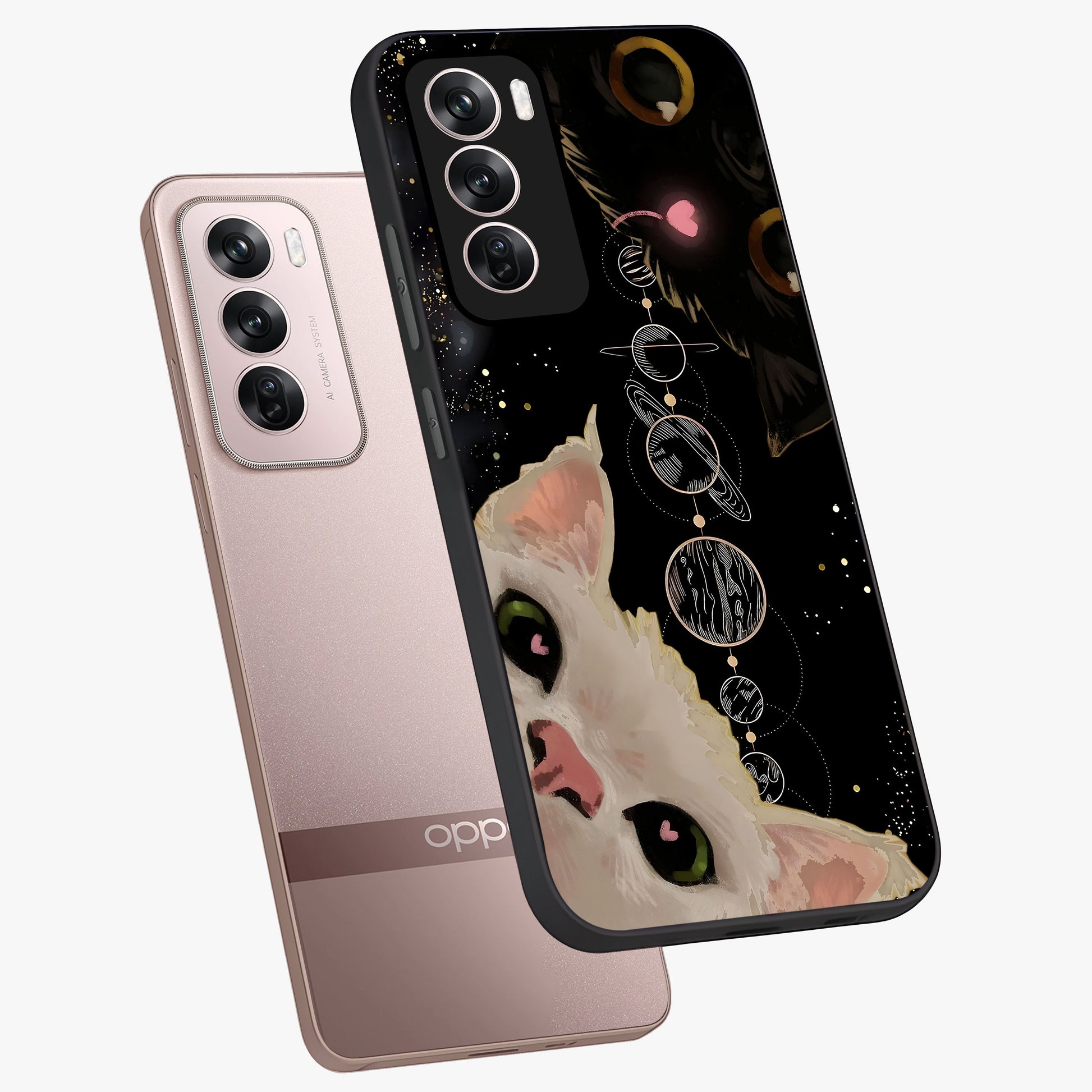 Galactic Cat Glass Case displayed in angled mockup highlighting celestial feline illustration with galaxy aesthetic style.