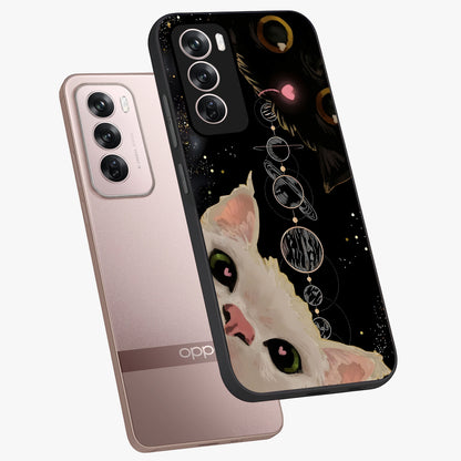 Galactic Cat Glass Case displayed in angled mockup highlighting celestial feline illustration with galaxy aesthetic style.