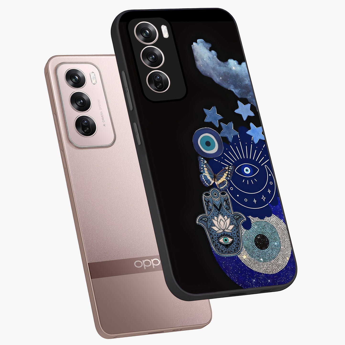 Galactic Charm Cluster Glass Case displayed in angled mockup highlighting luminous galaxy inspired design with dreamy aesthetic.