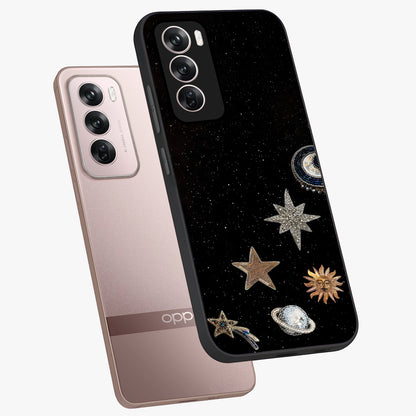 Galactic Charm Glow Glass Case displayed in angled mockup highlighting luminous galaxy inspired design with dreamy aesthetic.