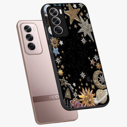 Galactic Jewel Stars Glass Case displayed in angled mockup highlighting shining celestial star design with cosmic aesthetic style.