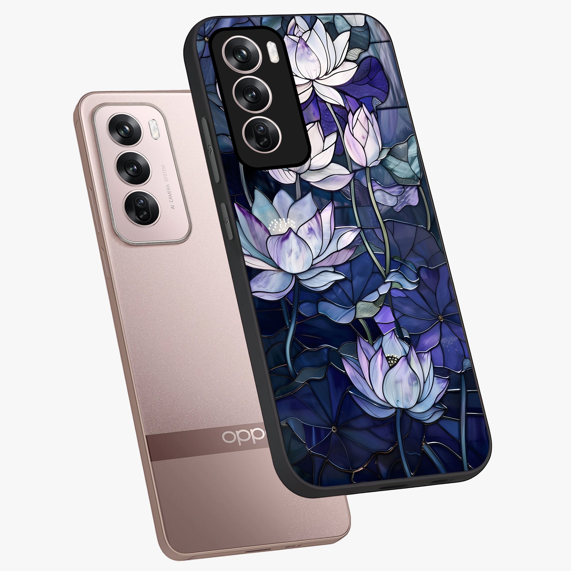 Gloss Petal Rush Glass Case displayed in angled mockup highlighting vibrant petal design with elegant floral aesthetic.