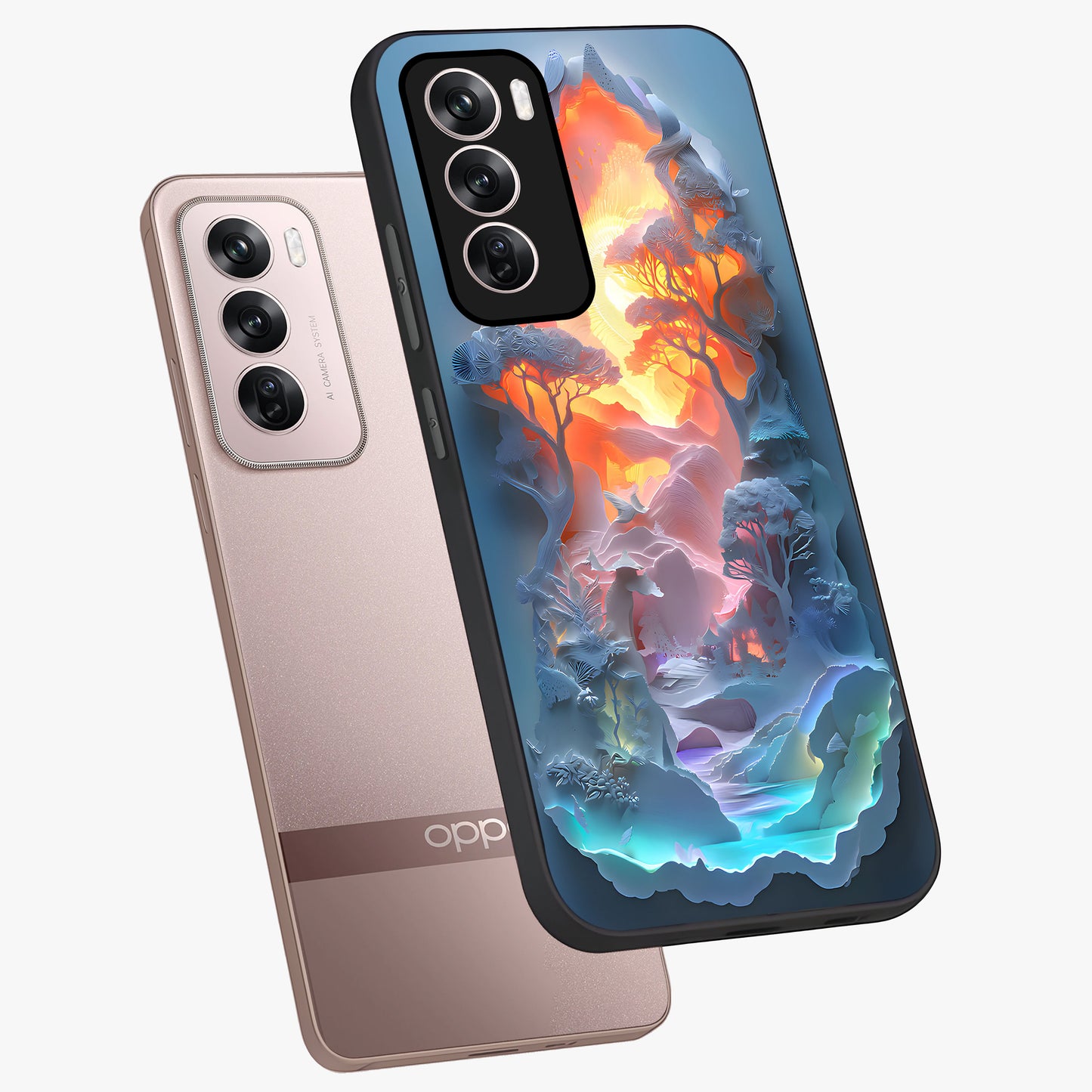 Glow Forest Portal Glass Case displayed in angled mockup highlighting mystical forest design with magical glowing aesthetic.
