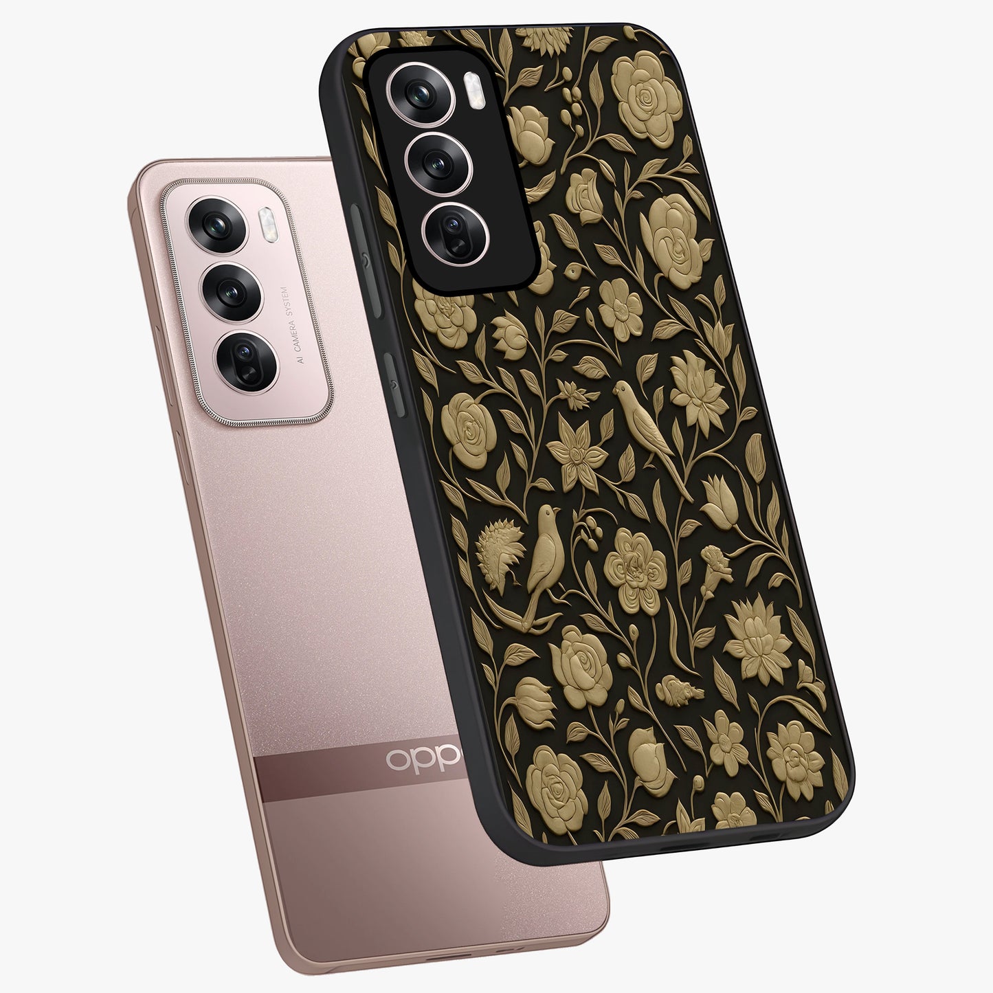 Golden Evil Eye Mandala Glass Case displayed in angled mockup highlighting protective evil eye symbol with golden mandala design.