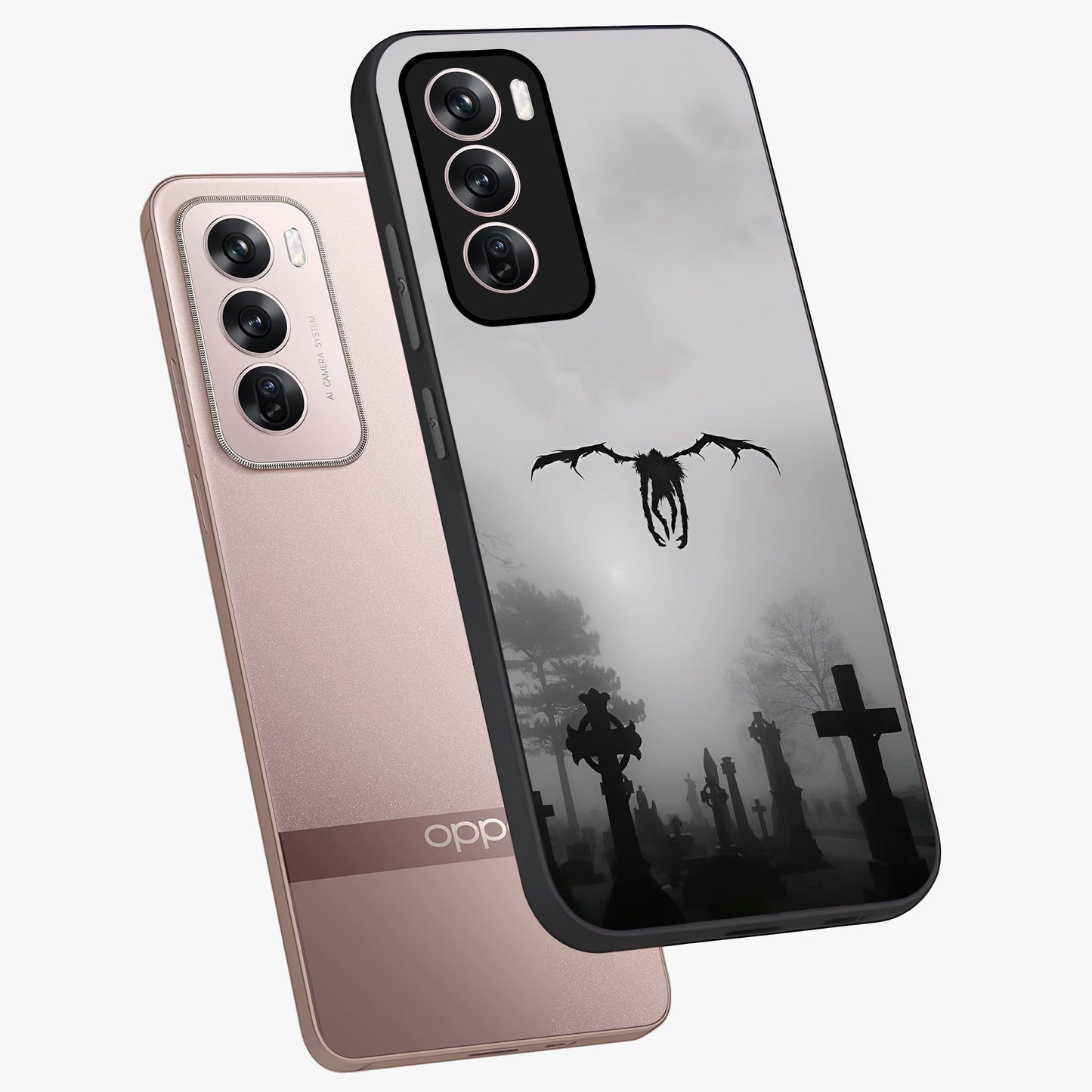 Graveyard Shadow Descent Glass Case displayed in angled mockup highlighting eerie shadow illustration with gothic aesthetic.
