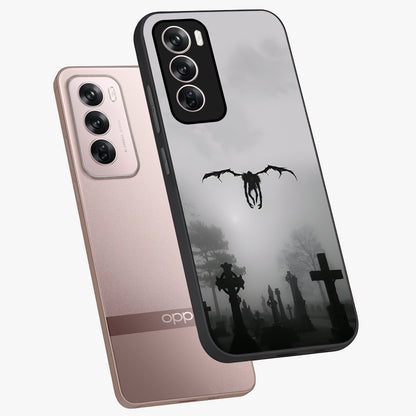 Graveyard Shadow Descent Glass Case displayed in angled mockup highlighting eerie shadow illustration with gothic aesthetic.