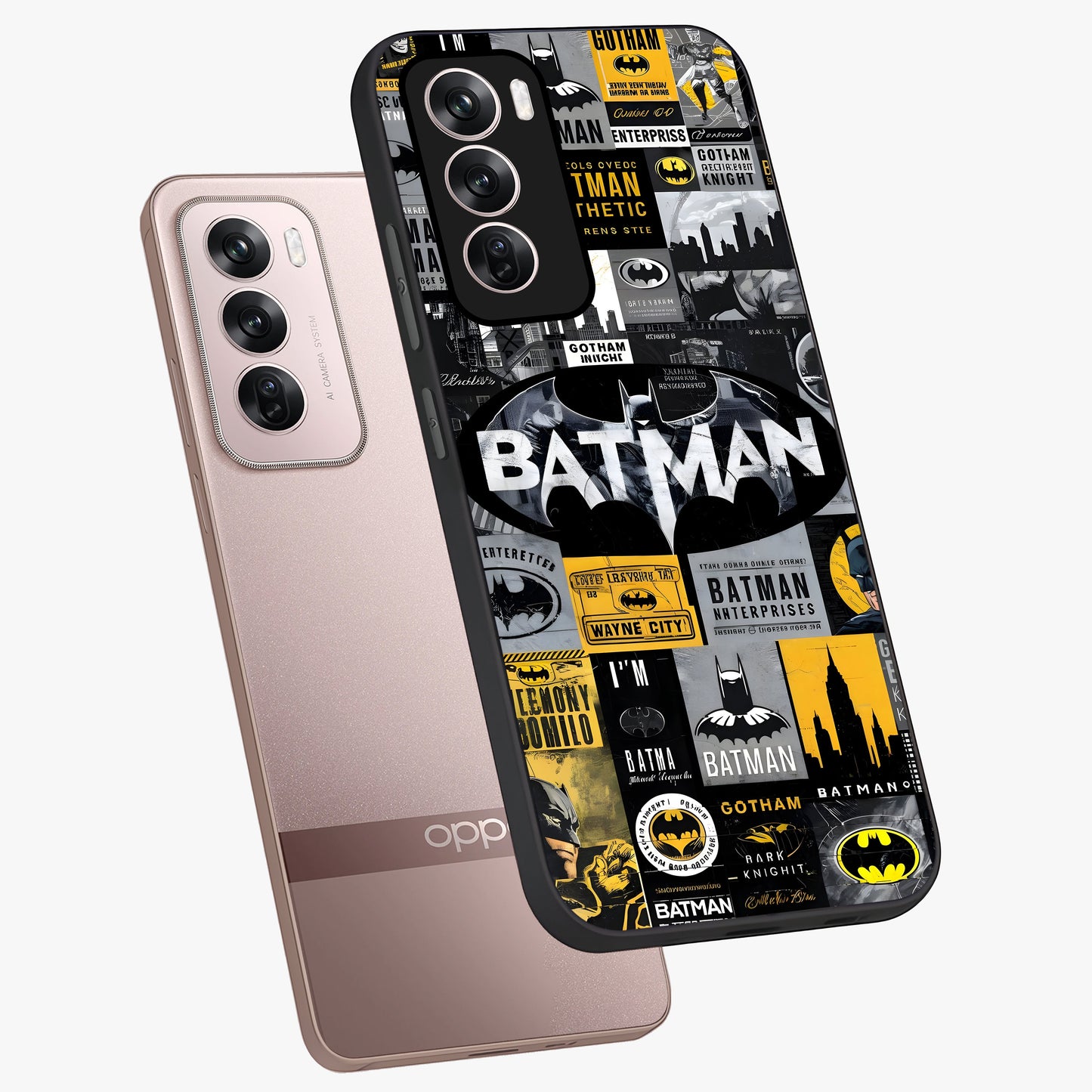 Knight Gotham Rise Glass Case displayed in angled mockup highlighting powerful knight silhouette design with dramatic aesthetic.