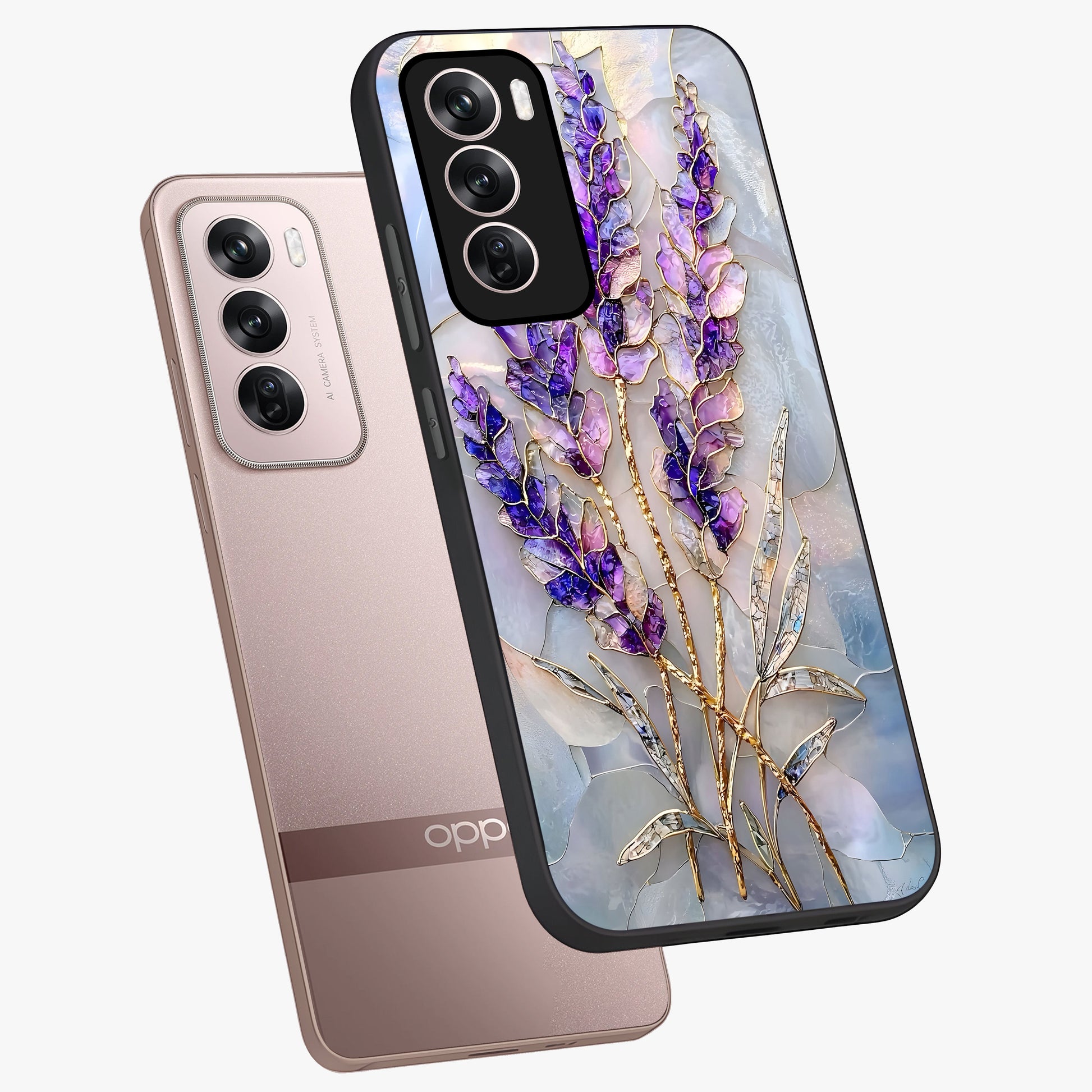 Lavender Dream Glow Glass Case displayed in angled mockup highlighting dreamy purple glow design with soft artistic style.