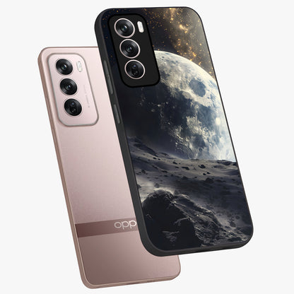 Lunar Horizon Glow Glass Case displayed in angled mockup highlighting celestial moon design with dreamy night aesthetic.