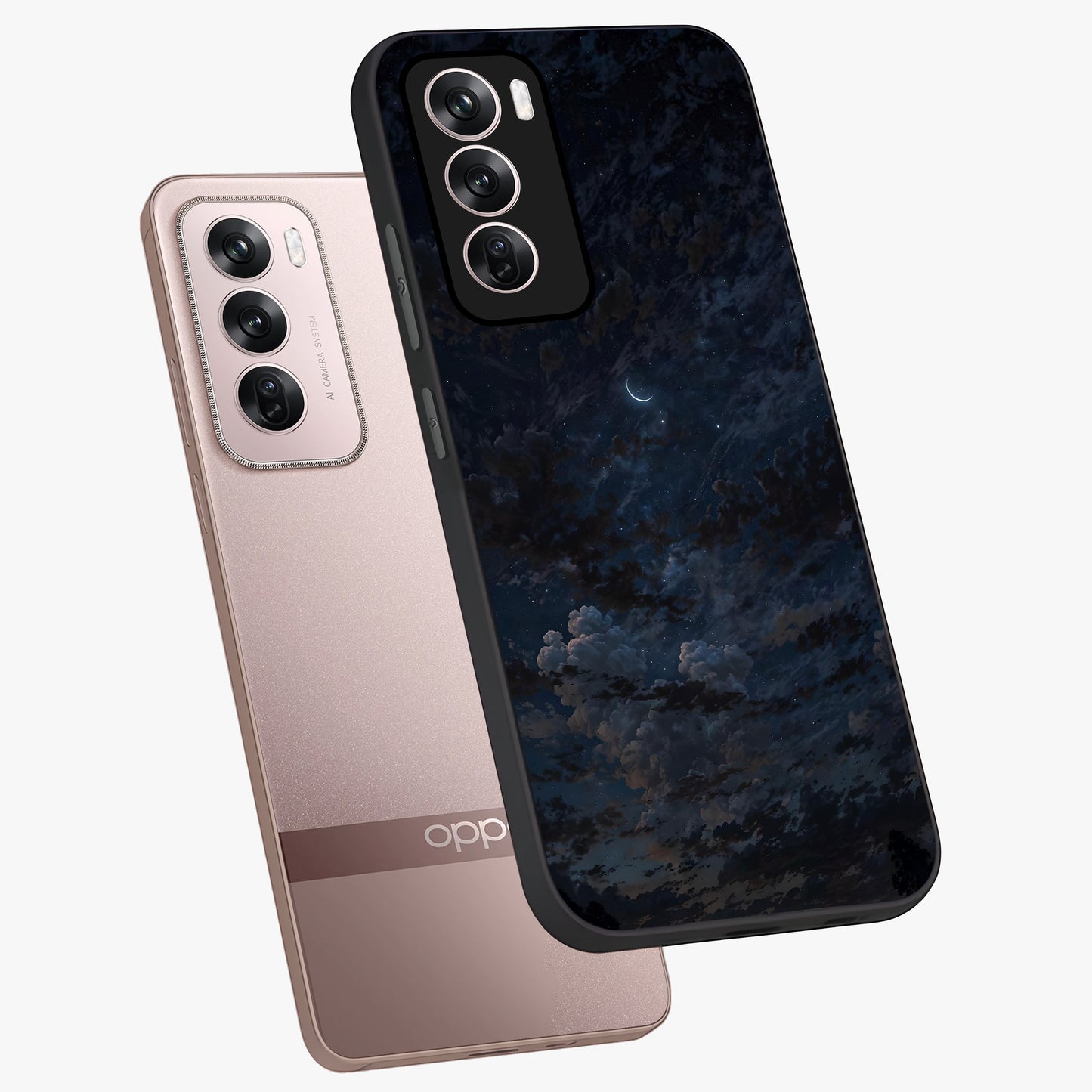 Lunar Veil Silence Glass Case displayed in angled mockup highlighting soft lunar design with peaceful celestial aesthetic.