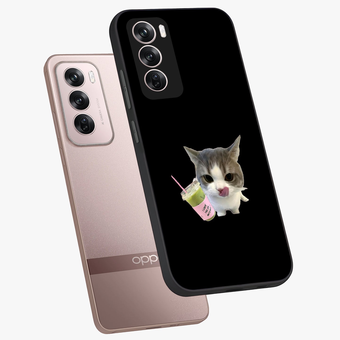 Matcha Cat Style Glass Case displayed in angled mockup highlighting playful feline design with pastel matcha aesthetic.