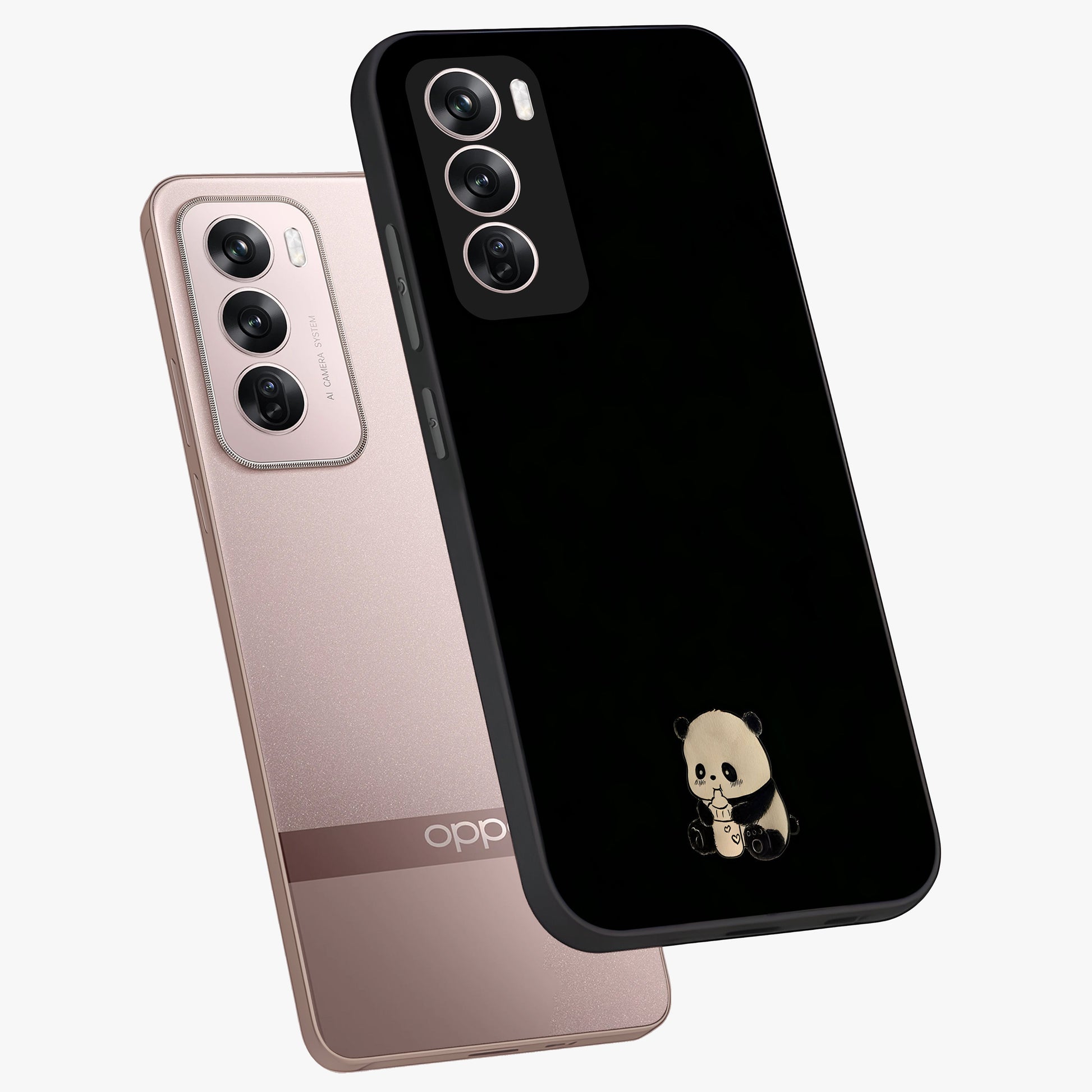 Midnight Panda Love Glass Case displayed in angled mockup highlighting adorable panda illustration with midnight aesthetic.