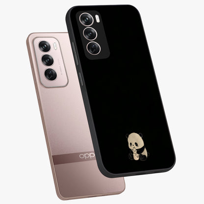 Midnight Panda Love Glass Case displayed in angled mockup highlighting adorable panda illustration with midnight aesthetic.