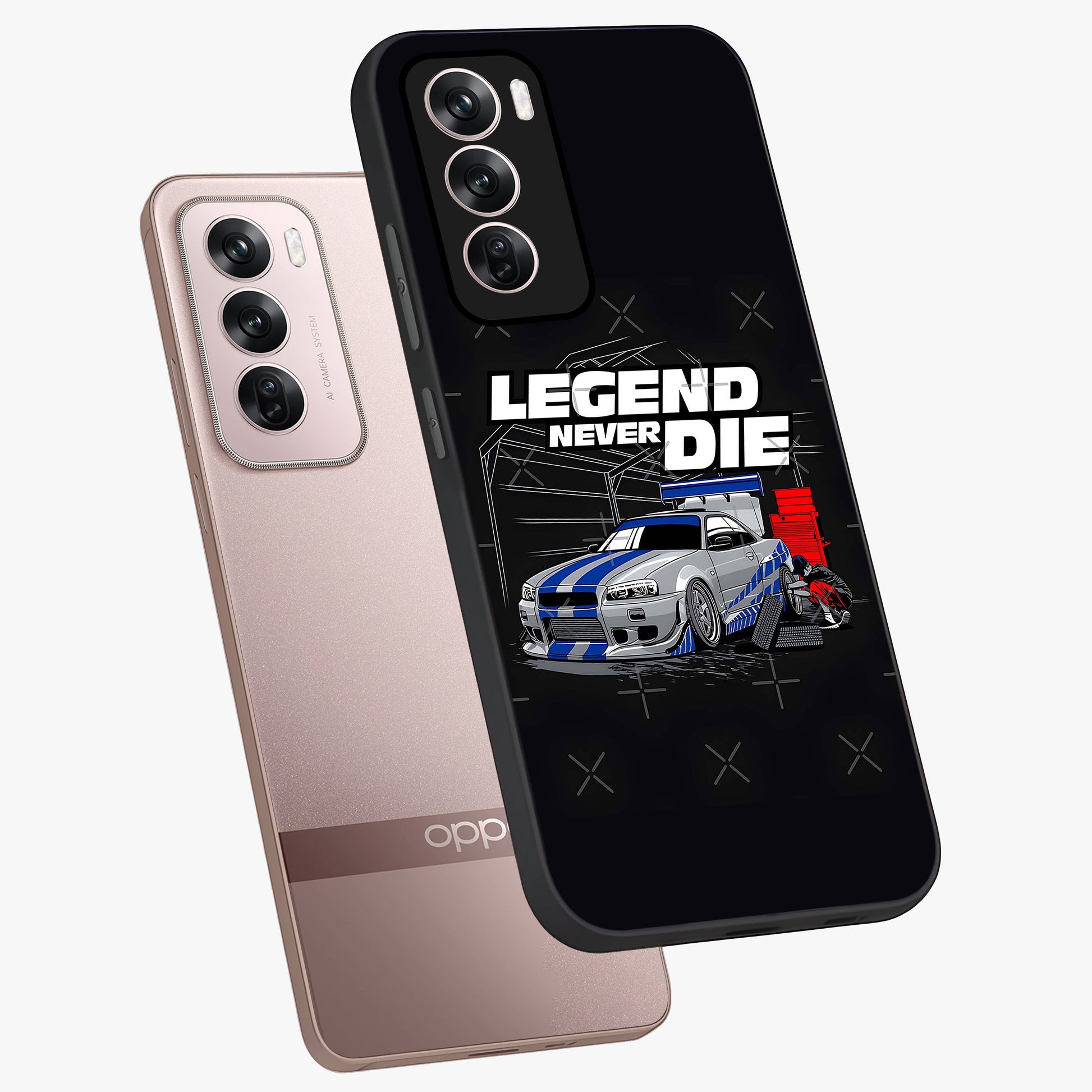 Midnight Racing Legacy Glass Case displayed in angled mockup highlighting dynamic automotive design with bold midnight aesthetic.