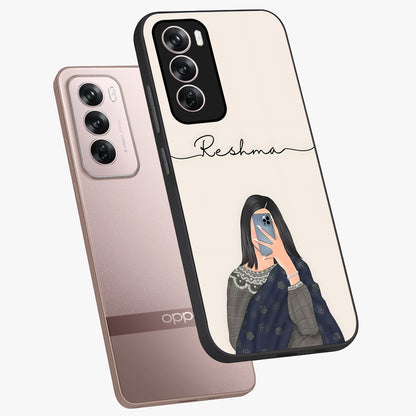 Mirror Mood Muse With Custom Name Glass Case displayed in angled mockup highlighting aesthetic mirror inspired design with custom name feature.