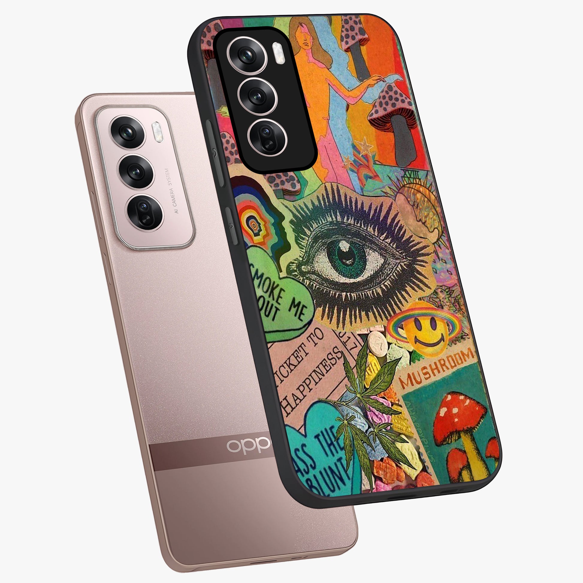 Mystic Eye Wonderland Glass Case displayed in angled mockup highlighting magical eye illustration with dreamy aesthetic.