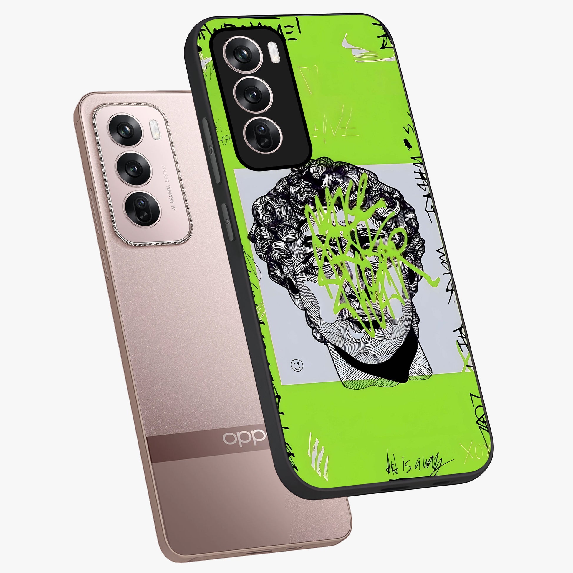 Neo Graffiti Rebellion Glass Case displayed in angled mockup highlighting urban street art design with rebellious aesthetic.