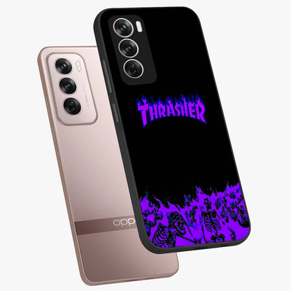 Neon Flame Riot Glass Case displayed in angled mockup highlighting glowing flame design with vibrant neon aesthetic.