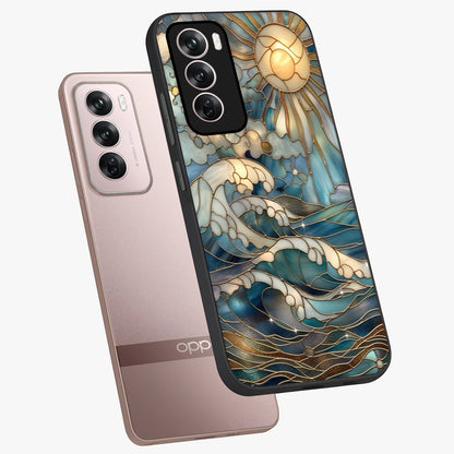 Oceanic Stained Printed Glass Case displayed in angled mockup highlighting colorful aquatic design with artistic aesthetic style.