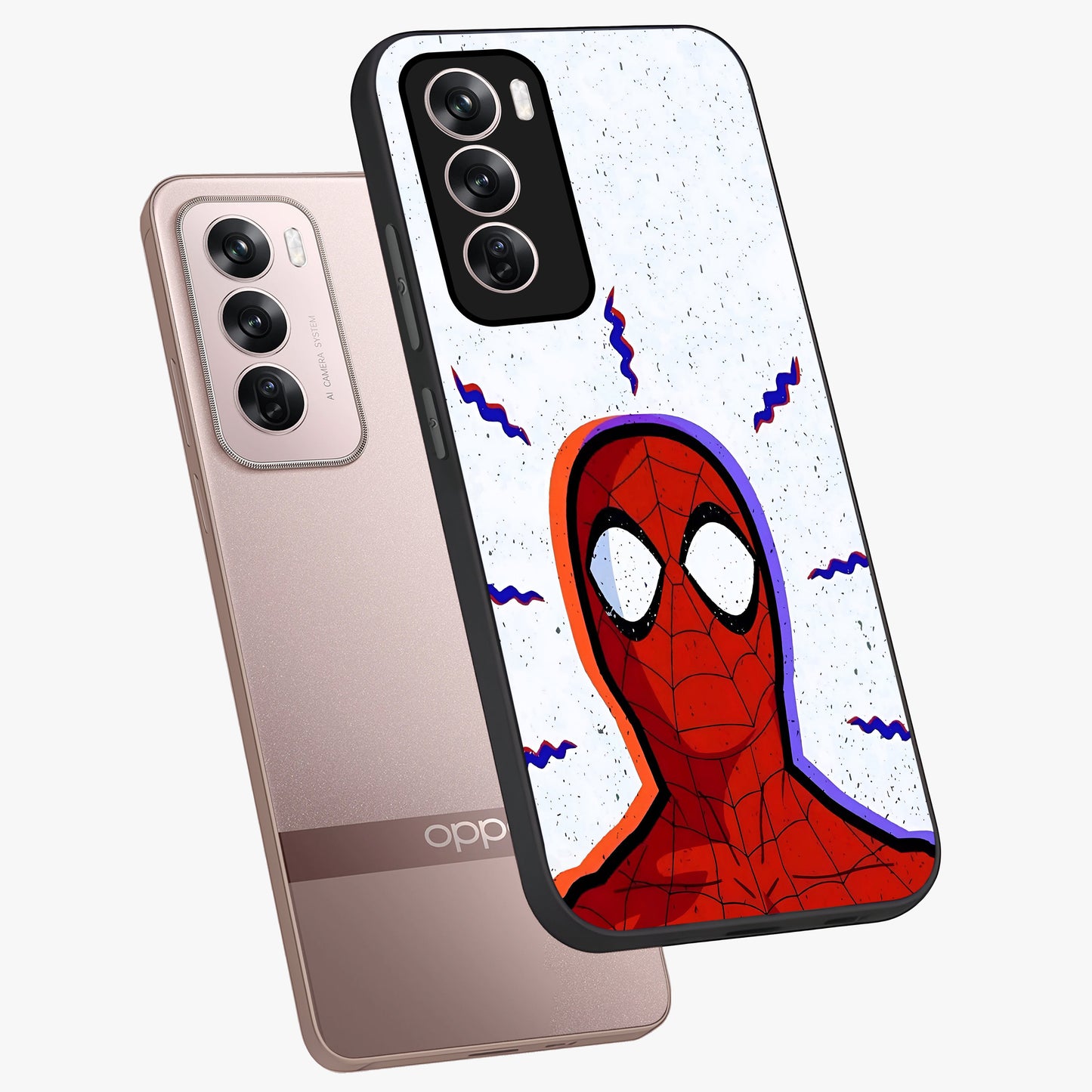 Omg Spiderman Glass Case displayed in angled mockup highlighting dynamic hero illustration with action comic aesthetic.