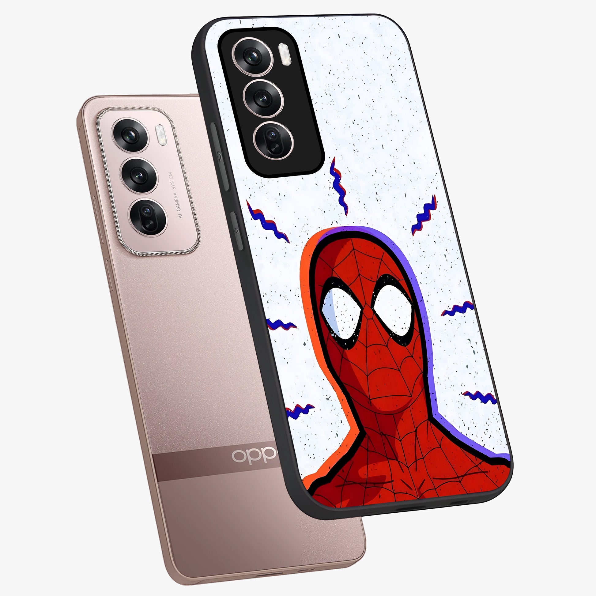 Omg Spiderman Glass Case displayed in angled mockup highlighting dynamic hero illustration with action comic aesthetic.