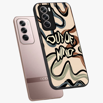 Out Of Mind Glass Case displayed in angled mockup highlighting bold statement design with modern artistic aesthetic.