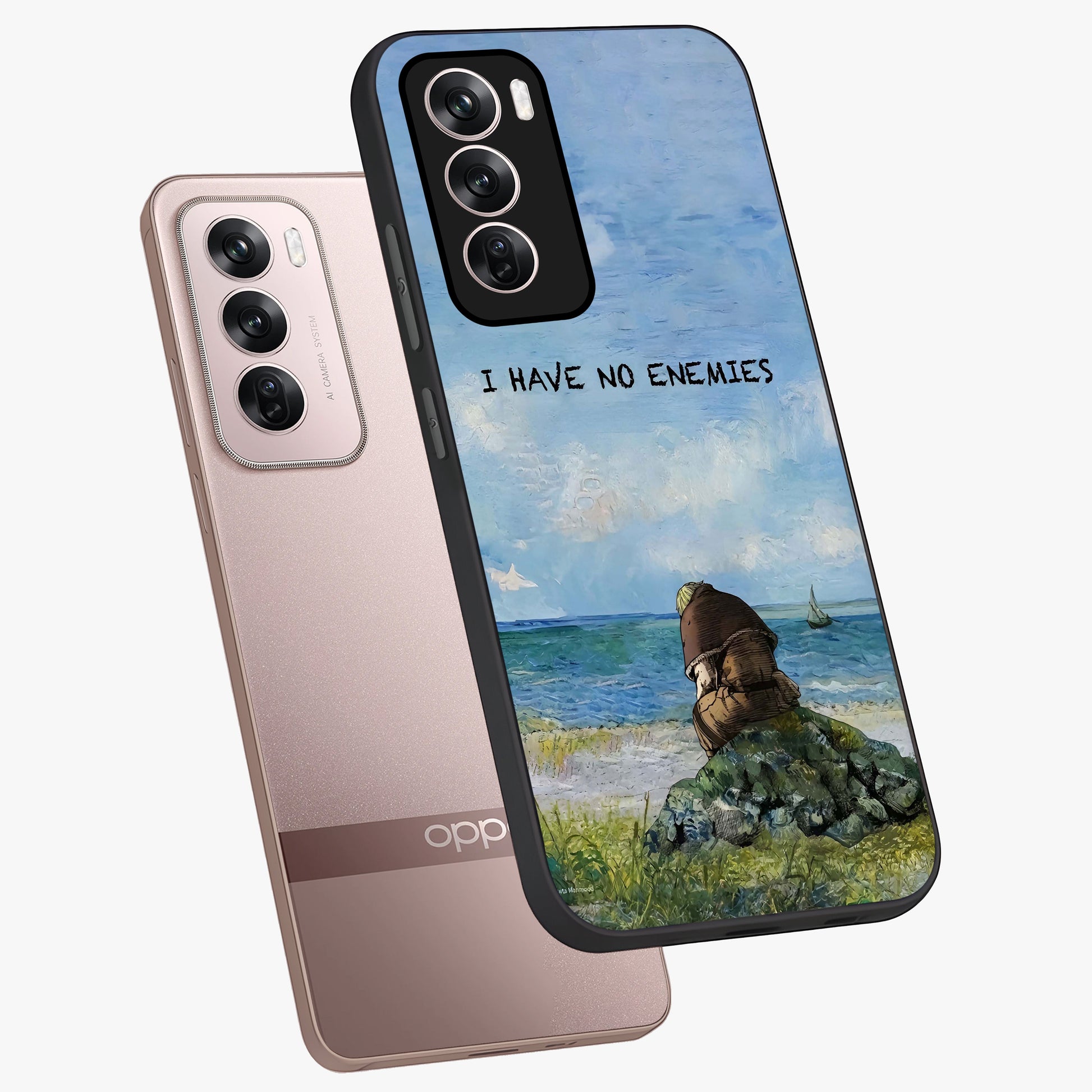 Peace Beyond War Glass Case displayed in angled mockup highlighting meaningful message design with artistic aesthetic style.
