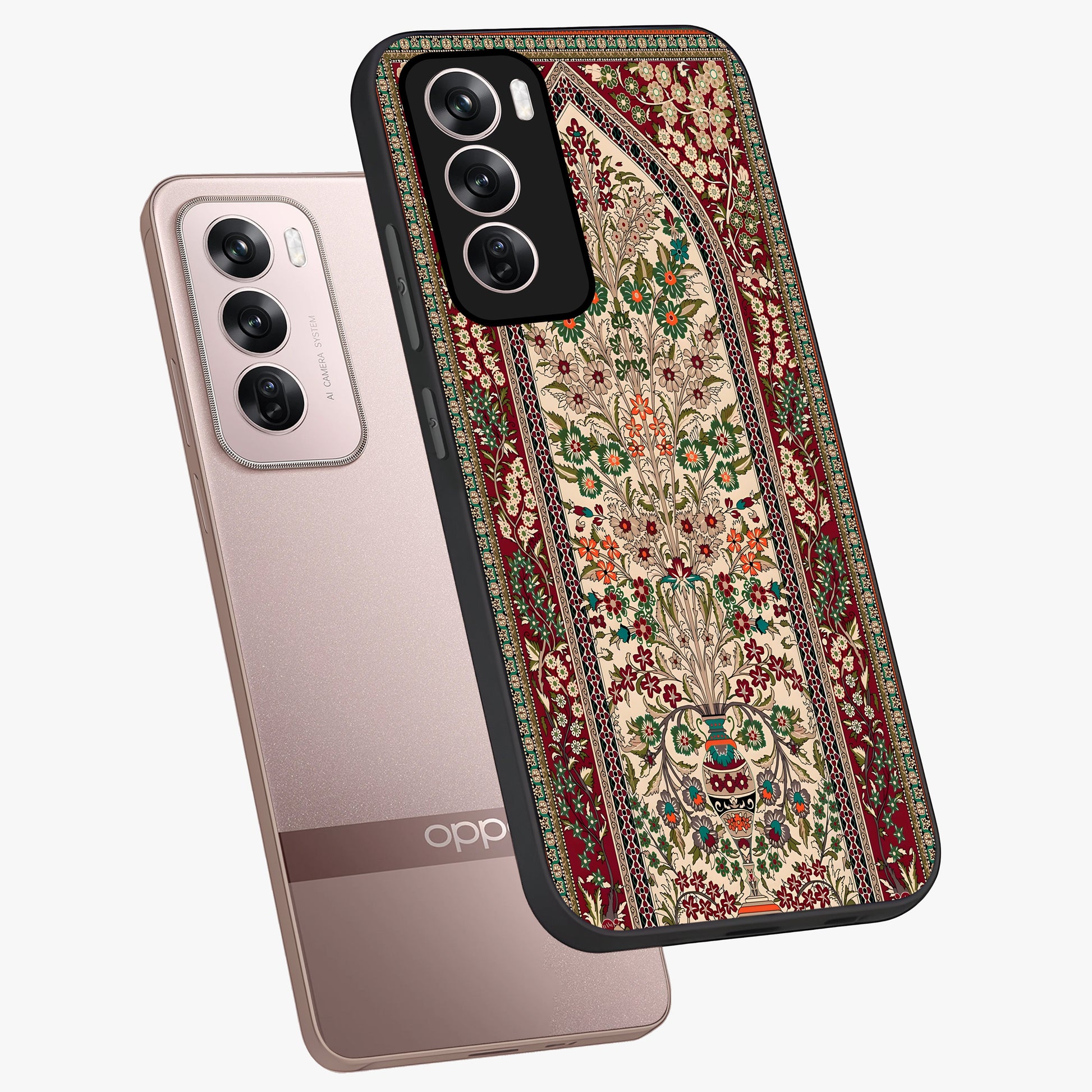 Persian Inspired Glass Case displayed in angled mockup highlighting intricate traditional design with elegant cultural aesthetic.