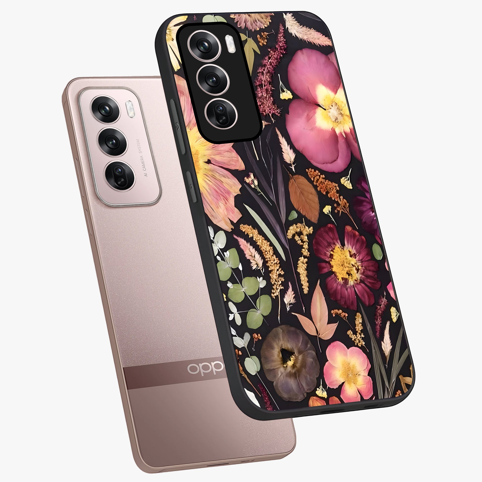 Petal Dream Tapestry Glass Case displayed in angled mockup highlighting decorative petal pattern with elegant botanical aesthetic.