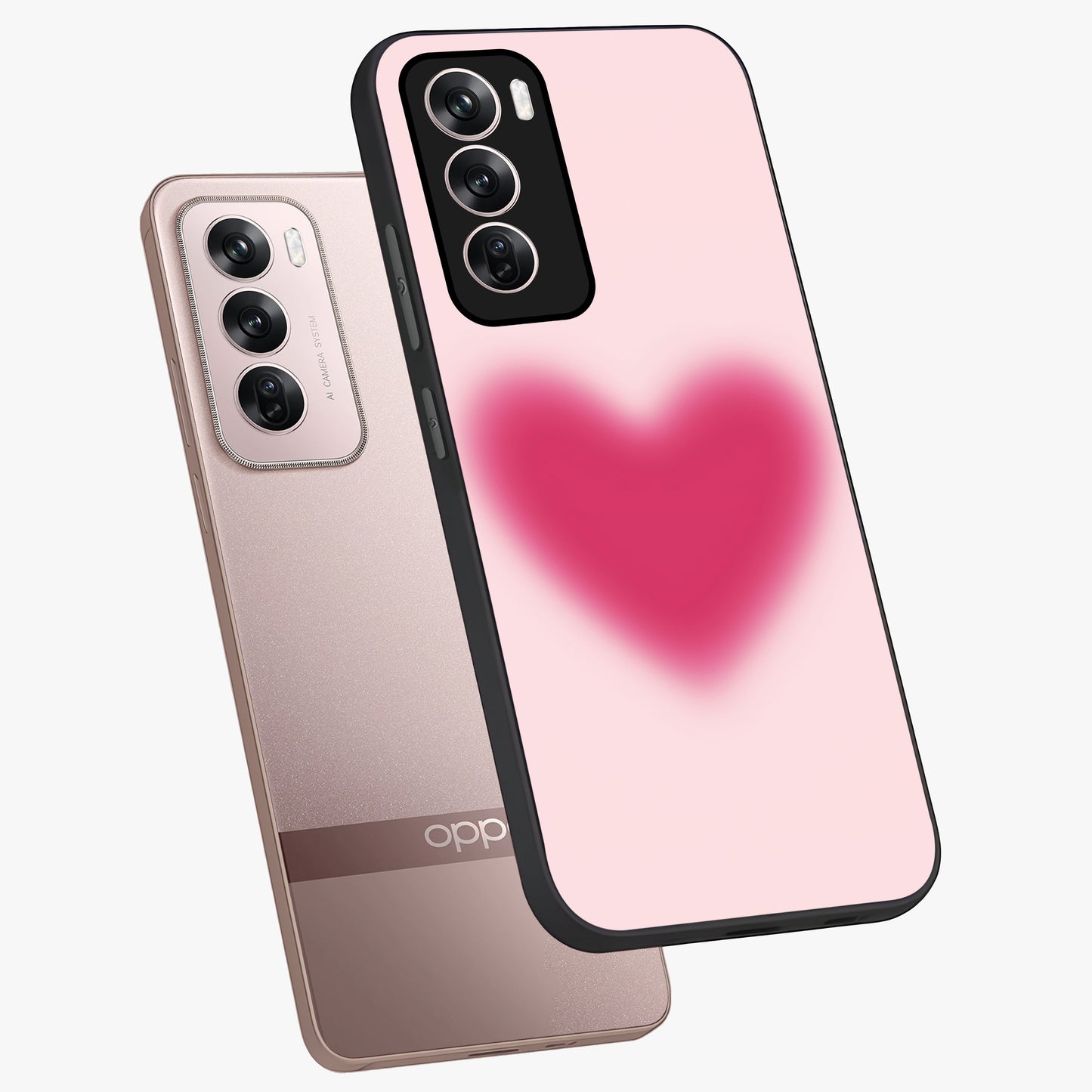 Pink Aura Heart Glass Case displayed in angled mockup highlighting vibrant pink heart design with dreamy aura aesthetic.